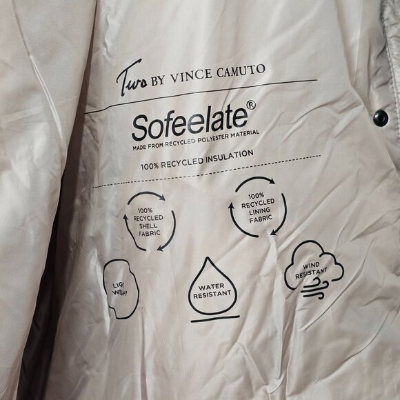 Two by Vince Camuto New Hooded Puffer Jacket Beige Winter Coat - Picture 14 of 14